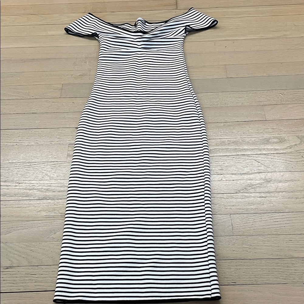 Zara Black and White Striped Midi Dress
